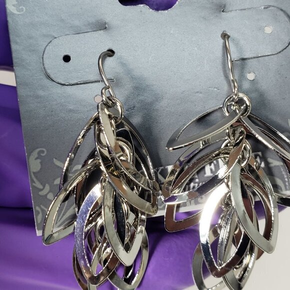 2/$30 Silver Tone Hoops Cluster Design Drop 2-in Earrings - Women Jewelry - Picture 8 of 8